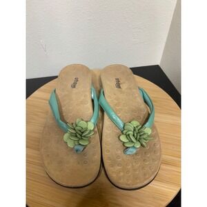 Orthaheel Orthotic‎ Flower Accent Blue Green Thong Sandals Comfort Slides US 10